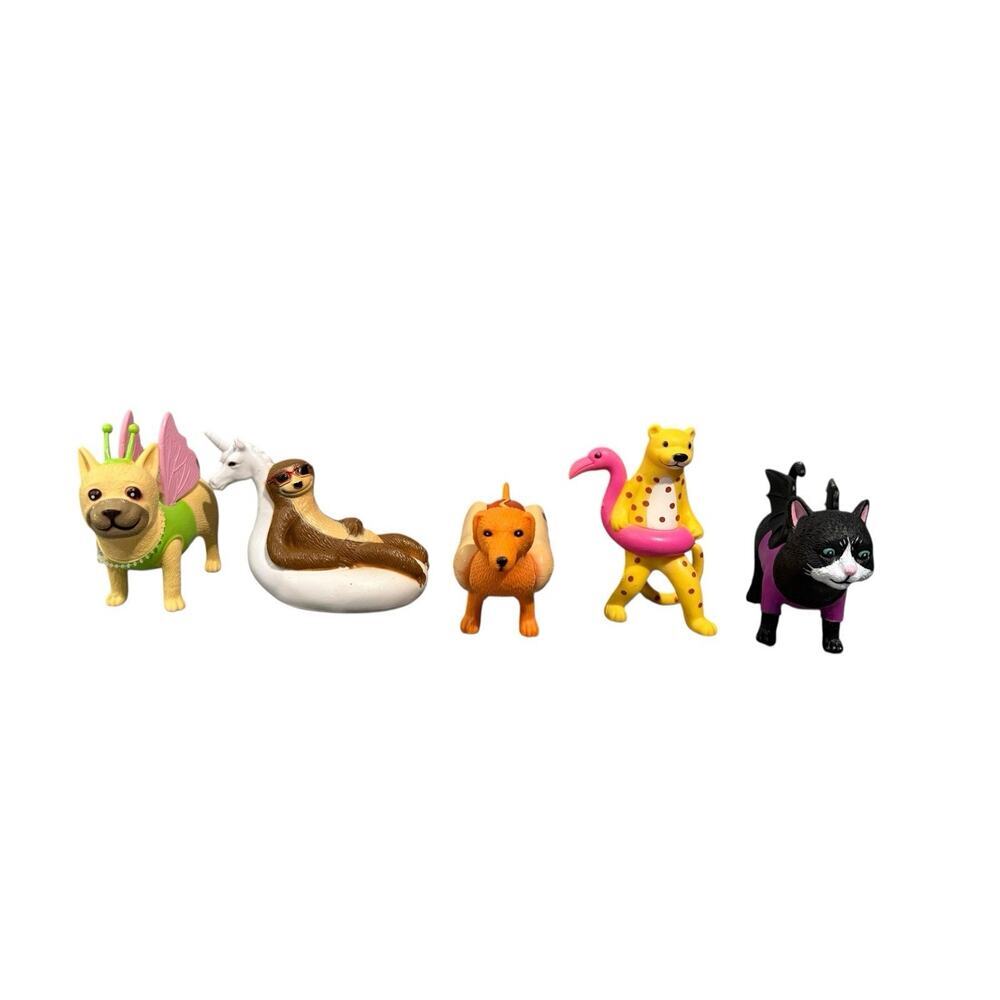 Ankyo Party Animals Figurines Cat Sloth Hot Dog Cheetah Target Novelty‎ Lot Of 5